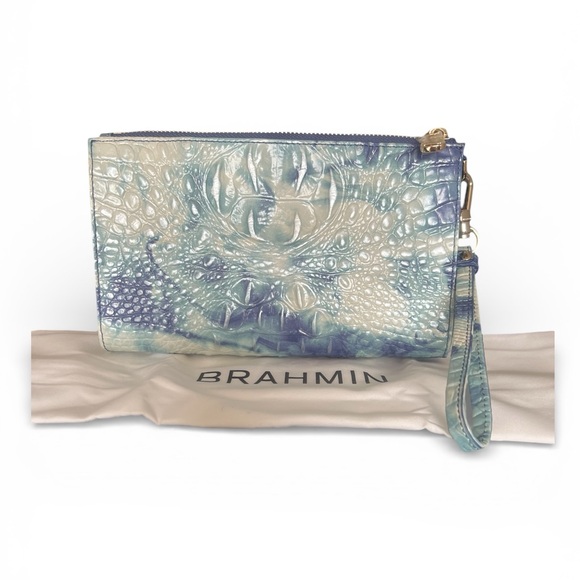 NWOT Brahmin Blue Ombre Croc Embossed Leather Wristlet w/ Dust Bag - Picture 3 of 7
